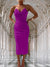 Women's Dress - Ruches rug strapless buis top midi jurk met spleet en flatterende pasvorm - Paars - S - Zarandi Amsterdam