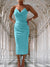 Women's Dress - Ruches rug strapless buis top midi jurk met spleet en flatterende pasvorm - Groenblauw - S - Zarandi Amsterdam