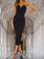 Women's Dress - Ruches rug strapless buis top midi jurk met spleet en flatterende pasvorm - Zwart - S - Zarandi Amsterdam