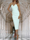 Women's Dress - Ruches rug strapless buis top midi jurk met spleet en flatterende pasvorm - Wit - S - Zarandi Amsterdam
