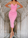 Women's Dress - Ruches rug strapless buis top midi jurk met spleet en flatterende pasvorm - Roze - S - Zarandi Amsterdam