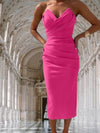 Women's Dress - Ruches rug strapless buis top midi jurk met spleet en flatterende pasvorm - Warm roze - S - Zarandi Amsterdam