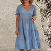 Summer Trend Outfits - Ruffa | Chique T-shirtjurk dames met V - hals van katoen en vlas, knielengte en ademend lichtgewicht design - Blauw - S - Zarandi Amsterdam
