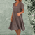 Summer Trend Outfits - Ruffa | Chique T-shirtjurk dames met V - hals van katoen en vlas, knielengte en ademend lichtgewicht design - Bruin - S - Zarandi Amsterdam