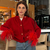 ModeParisienne® Malie | Elegante Cardigan Lavorato a Maglia con Piume