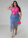 ModeParisienne® Kory - Gonna di jeans con frange in taglie grandi