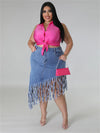 ModeParisienne® Kory - Gonna di jeans con frange in taglie grandi