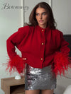 ModeParisienne® Malie | Elegante Cardigan Lavorato a Maglia con Piume