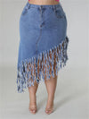 ModeParisienne® Kory - Gonna di jeans con frange in taglie grandi