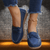 Dames schoenen - Slip - on Leren Loafers met Ademend Ontwerp voor Dagelijks Gebruik - Blauw - 36 - Zarandi Amsterdam