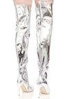 Women's Winter Boots - Modieuze dames overknee laarzen met rits en slanke spitse neus - Zilver - 35 - Zarandi Amsterdam