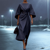 Casual Summer Wear - Sylviana | Prachtige lange jurk met vloeiende lantaarnmouwen en flatterend silhouet - Marineblauw - S - Zarandi Amsterdam