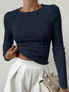 Women's Top - Top met lange mouwen voor dames | Klassiek design - Marineblauw - S - Zarandi Amsterdam