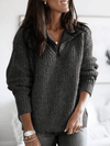 Women's Sweater - Trui met halve rits voor dames | Oversized ontwerp - Donkergrijs - S - Zarandi Amsterdam