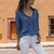 Blouses - Ulrica | Net afgewerkte Blouse voor Dames – Kraag, Knopen en Elegante Snit - Diepblauw - S - Zarandi Amsterdam