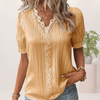 Dames Tops - Verfijnde V - Hals Top met Elegante Kantaccenten - Geel - S - Zarandi Amsterdam