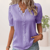 Dames Tops - Verfijnde V - Hals Top met Elegante Kantaccenten - Paars - S - Zarandi Amsterdam
