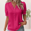Dames Tops - Verfijnde V - Hals Top met Elegante Kantaccenten - Roze - S - Zarandi Amsterdam