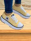 women's sneakers - Veterschoenen met antislip en dikke zool - Geel - 35 - Zarandi Amsterdam