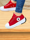 women's sneakers - Veterschoenen met antislip en dikke zool - Rood - 35 - Zarandi Amsterdam