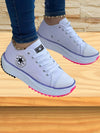 women's sneakers - Veterschoenen met antislip en dikke zool - Wit - 35 - Zarandi Amsterdam