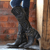 Winter Boots - Vintage hoge laarzen voor dames | Dikke hak - Zwart - 34 - Zarandi Amsterdam
