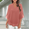 Blouses - Walda | Tijdloze Dames Blouse in Zwart – Gelaagd met V - hals en Comfortabele 3/4 Mouwen - Roze - S - Zarandi Amsterdam
