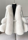 Winter Coat - Winterjas van nertshaar voor dames, V - hals | Winter - Wit - S - Zarandi Amsterdam
