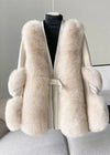 Winter Coat - Winterjas van nertshaar voor dames, V - hals | Winter - Beige - S - Zarandi Amsterdam
