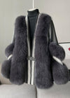 Winter Coat - Winterjas van nertshaar voor dames, V - hals | Winter - Zwart - S - Zarandi Amsterdam