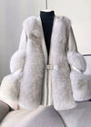 Winter Coat - Winterjas van nertshaar voor dames, V - hals | Winter - Lichtgrijs - S - Zarandi Amsterdam