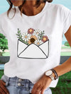 Women's Shirt - Wit T-shirt van korte mouwen met hartprint en ronde nek voor vrouwen - Bloemenletter - S - Zarandi Amsterdam