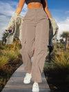 Women's Trousers - Damesbroek met hoge taille en functionele zakken - Khaki - S - Zarandi Amsterdam