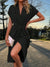Women's Dress - Zachte stof midi wrap jurk met onregelmatige plooien en korte mouwen - Zwart - S - Zarandi Amsterdam