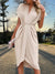 Women's Dress - Zachte stof midi wrap jurk met onregelmatige plooien en korte mouwen - Beige - S - Zarandi Amsterdam
