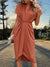 Women's Dress - Zachte stof midi wrap jurk met onregelmatige plooien en korte mouwen - Bruin - S - Zarandi Amsterdam