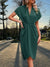 Women's Dress - Zachte stof midi wrap jurk met onregelmatige plooien en korte mouwen - Donkergroen - S - Zarandi Amsterdam