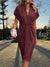 Women's Dress - Zachte stof midi wrap jurk met onregelmatige plooien en korte mouwen - Wijn rood - S - Zarandi Amsterdam