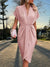 Women's Dress - Zachte stof midi wrap jurk met onregelmatige plooien en korte mouwen - Roze - S - Zarandi Amsterdam