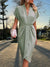Women's Dress - Zachte stof midi wrap jurk met onregelmatige plooien en korte mouwen - Lichtgroen - S - Zarandi Amsterdam