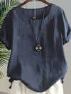 Women's Blouse - Zomerblouse met korte mouwen met ronde halslijn - Blauw - S - Zarandi Amsterdam