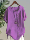 Women's Blouse - Zomerblouse met korte mouwen met ronde halslijn - Paars - S - Zarandi Amsterdam