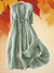 Women's Dress - Zomerlinnen met lange mouwen met knoop vooraan en verstelbare taille van trekkoord - Groente - S - Zarandi Amsterdam