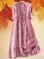 Women's Dress - Zomerlinnen met lange mouwen met knoop vooraan en verstelbare taille van trekkoord - Roze - S - Zarandi Amsterdam