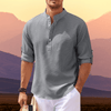 Casual Shirts: Casual Shirts - Zomers Heren Shirt – Ademend Katoen en Halve Knoopsluiting - Grijs - S - Zarandi Amsterdam