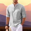 Casual Shirts: Casual Shirts - Zomers Heren Shirt – Ademend Katoen en Halve Knoopsluiting - Lichtgrijs - S - Zarandi Amsterdam