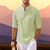 Casual Shirts: Casual Shirts - Zomers Heren Shirt – Ademend Katoen en Halve Knoopsluiting - Lichtgroen - S - Zarandi Amsterdam