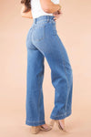Sanne™ | Gestikte Voorkant Wijde Broekspijp Jeans