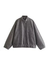 ModeParisienne® giacca estiva da donna in pile grigio con collo rotondo