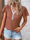 Elegante Vlindermouw Wafelbrei Dames Top - ModeParisienne® Romya | Elegante Vlindermouw Wafelbrei Dames Top - karamel - S - Zarandi Amsterdam